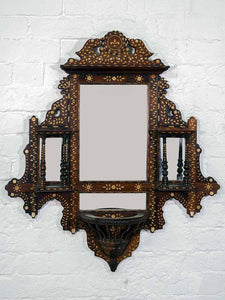 Finely Inlaid Indian Wooden Mirror with Shelves