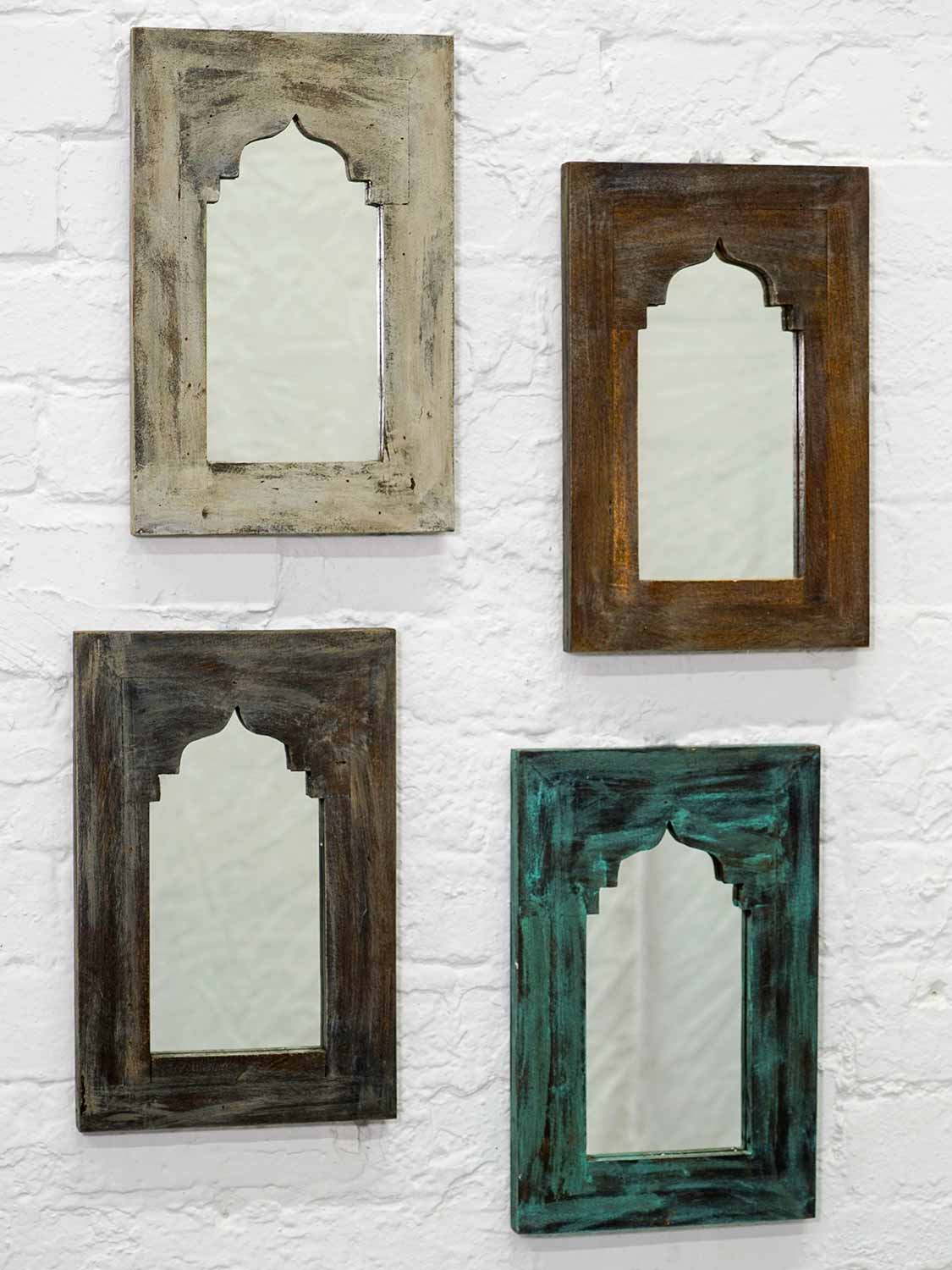Small Painted Arched Indian Wooden Mirrors