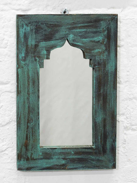 Small Painted Arched Indian Wooden Mirrors - Ocean