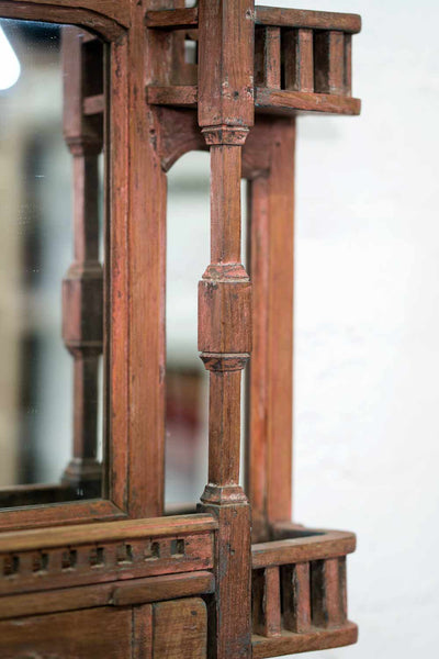 Indian Wooden Mirror with Five Jharokha Balconies detail 3
