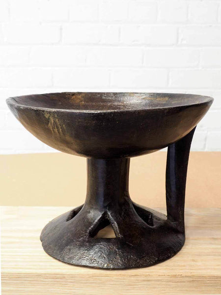 Dark Wooden Bowl with Long Stem