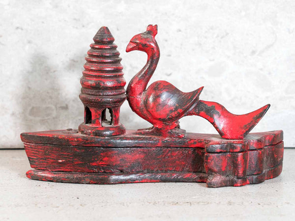 Distressed Red Painted Peacock Tikka Box 