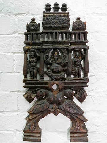 Finely Carved Vintage Ganesh Kadavi, Black Wood