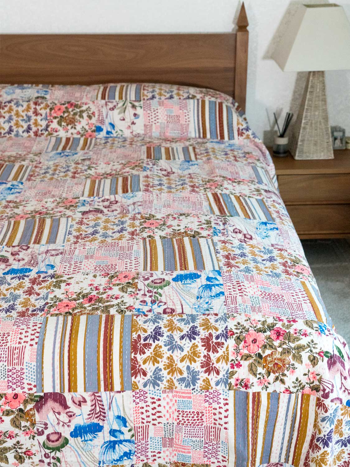 Floral Patchwork Indian Cotton Bedspread