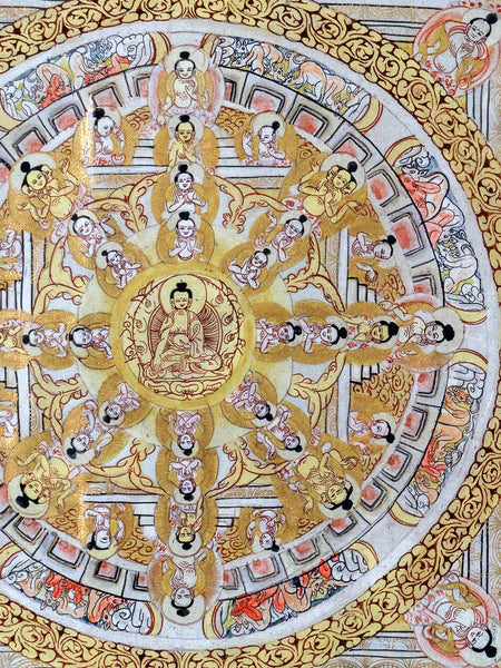 Gold Tibetan Thangka with Tantric Figures 