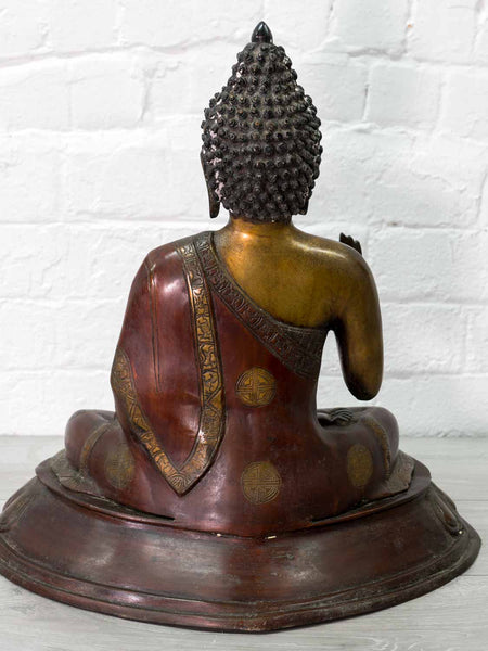 Golden Buddha Statue, Teaching Mudra, Maroon Robes