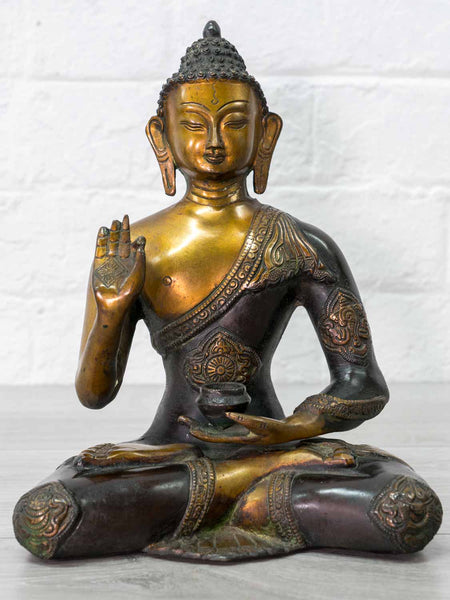 Golden Buddha Statue, Teaching Mudra, Black Robes