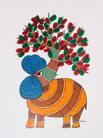 Gond Painting of an Elephant Tree
