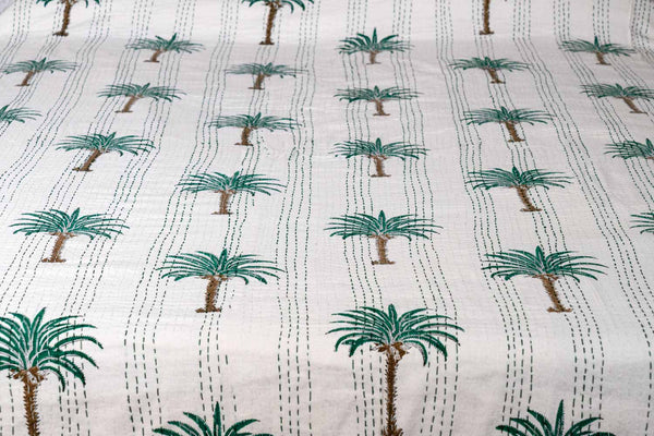 Green Palm Trees Indian Double Bedspread  detail