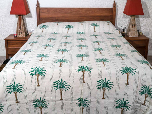 Green Palm Trees Indian Double Bedspread 