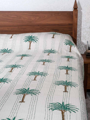 Green Palm Trees Indian Double Bedspread 