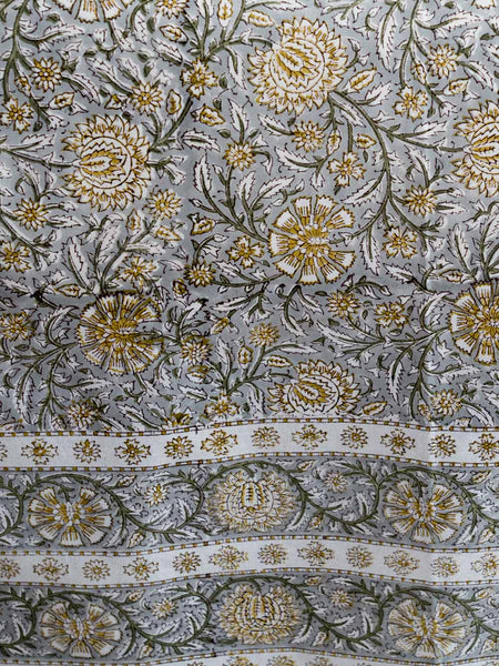 Grey & Gold Floral Indian Bedspread
