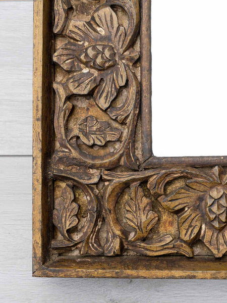 Heavily Carved Leaf Design Indian Wooden Mirror