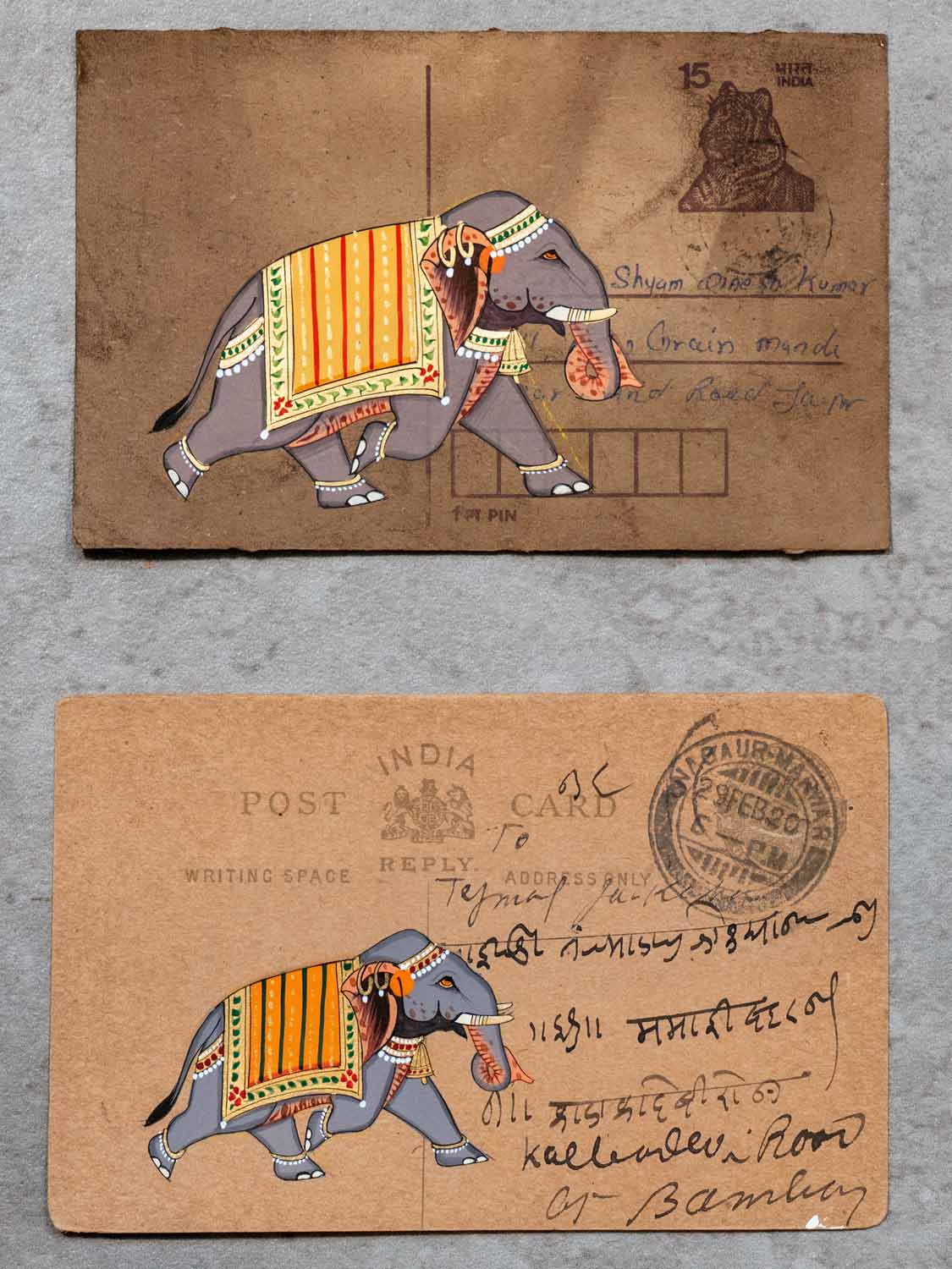 Indian Miniature Paintings of Elephants on Postcards