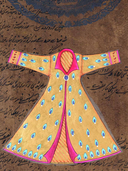 Indian Miniature Painting | Gold Dress Cerise Collar detail