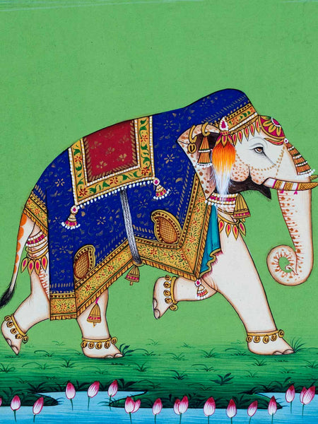 Indian Miniature Painting of Lapiz Caparisoned Elephant