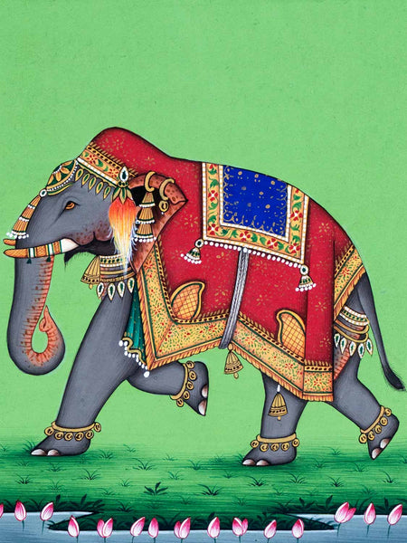 Indian Miniature Painting of a Red Caparisoned Elephant