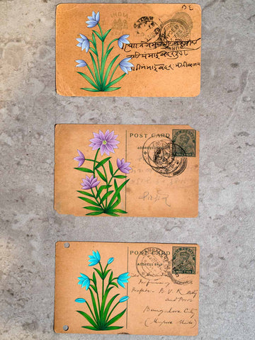Indian Miniature Paintings of Blue & Lilac Flowers
