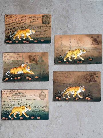 Indian Paintings of Tigers on Old Postcards