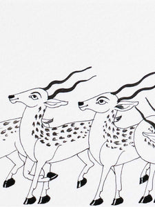 Indian Phad Drawing of Six Antelopes  detail