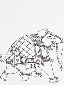 Indian Phad Drawing of an Elephant, Horse & Camel detail