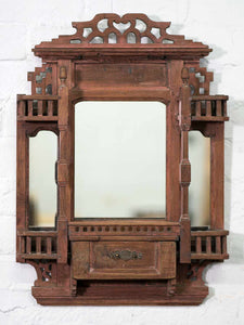 Indian Wooden Mirror with Five Jharokha Balconies