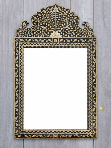 Large Arched Inlaid Indian Wooden Mirror