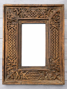 Leaf & Cross-Weave Carved Wooden Mirror