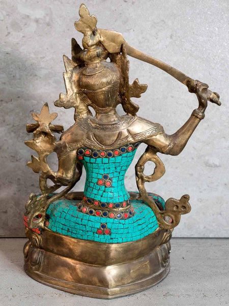 Manjushri Buddha Statue with Turquoise Inlay v