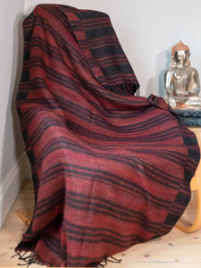Maroon & Black Striped Tibetan Blanket
