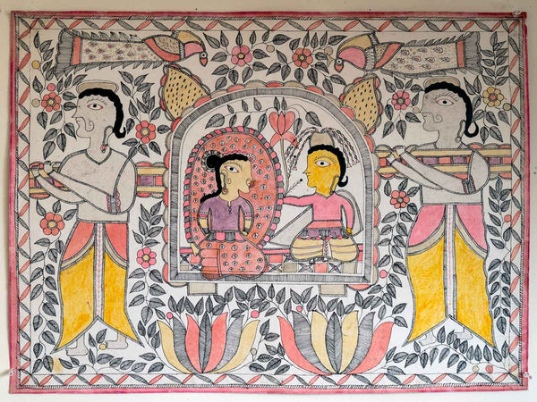 Mithila, Madhubani Painting, Couple in Sedan Chair