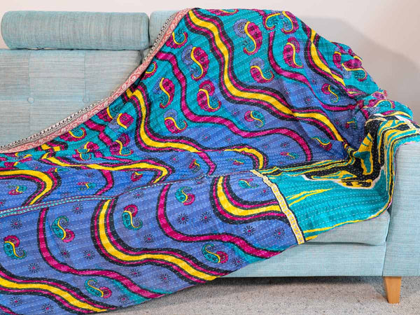 Multicoloured Swirl Pattern Kantha Throw