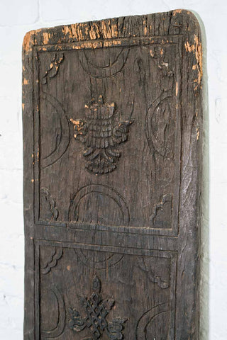 Old Tibetan Carved Panel with Auspicious Symbols