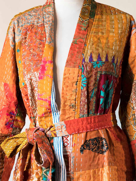 Orange Art Silk Patchwork Jacket