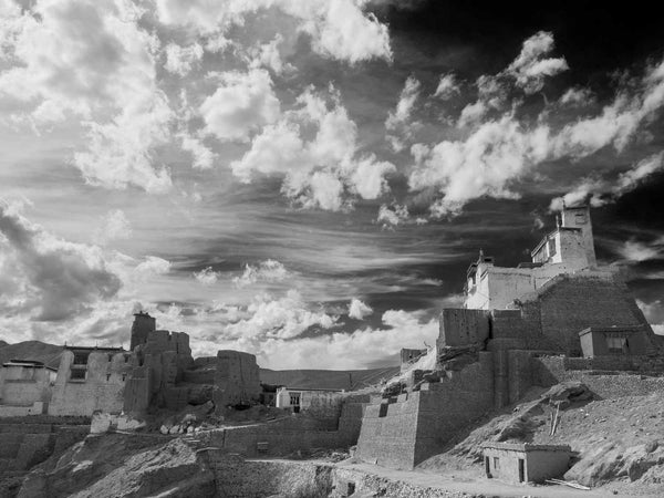 Black and White Photo of Basgo Monastery, Ladakh