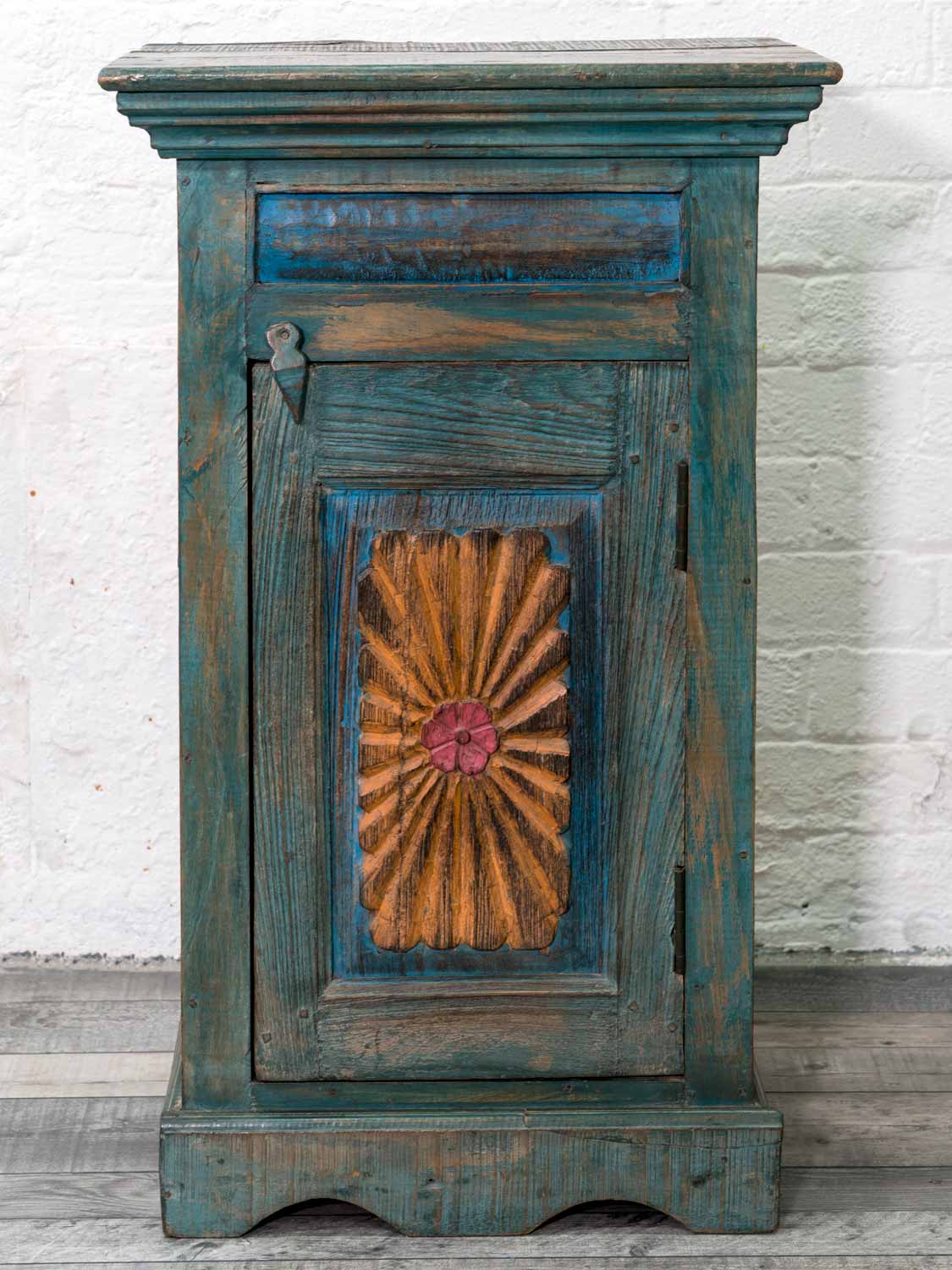 Painted Wooden Cupboard in Blue & Gold
