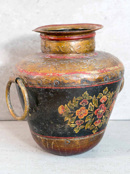 Painted Brass Vase in Tibetan Style 