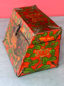 Painted Tibetan Box with Hinged Lid