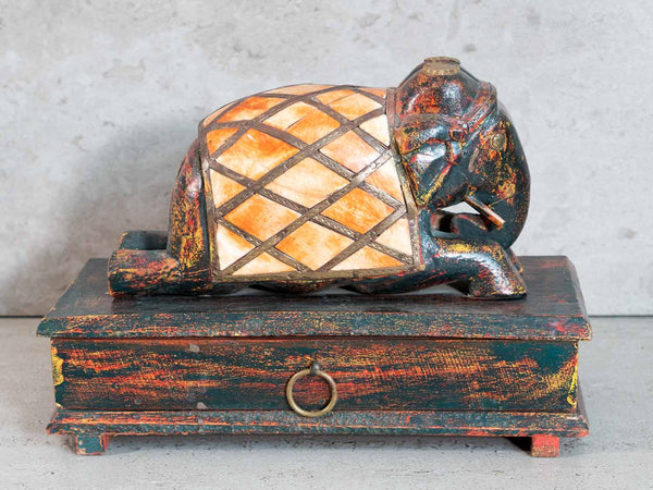 Painted & Inlaid Wooden Elephant Box