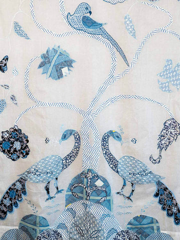 Peacock Curtains, Voile with Blue Embroidery