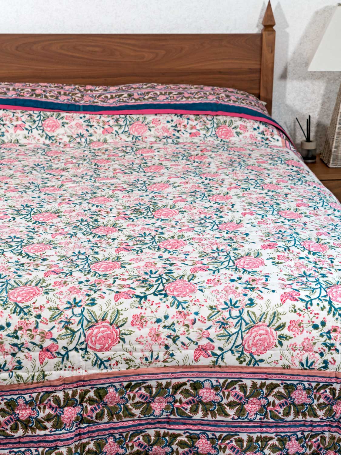 Pink Roses Reversible Soft Indian Quilt
