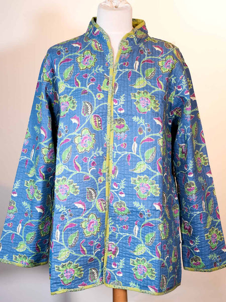 Printed Blue Cotton Reversible Jacket