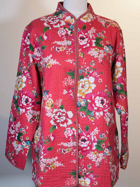 Red Cotton Flower Pattern Reversible Jacket