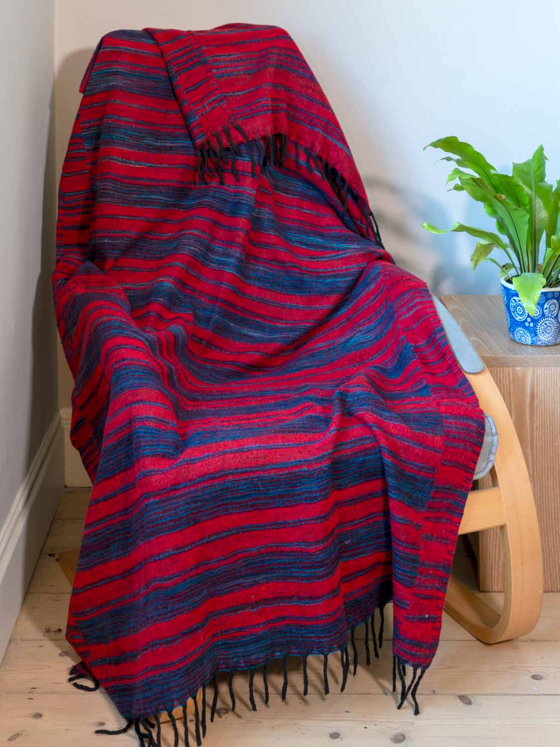 Red & Blue Striped Tibetan Blanket