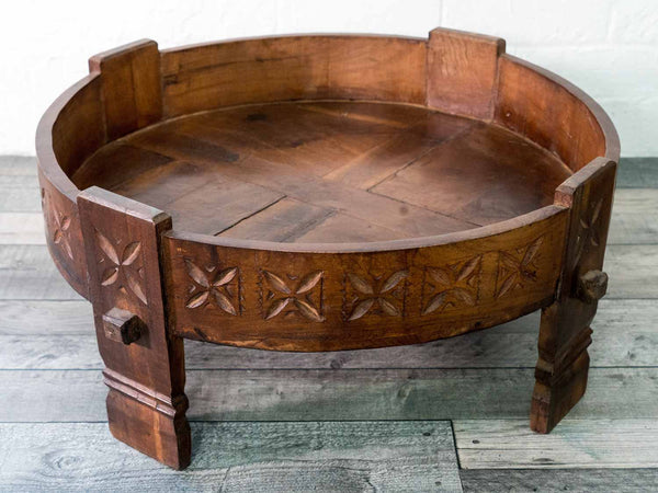 Circular low wooden coffee table from India