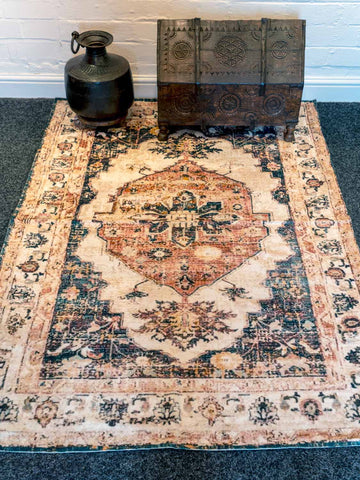 Rust & Charcoal Printed Indian Cotton Rug