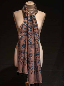 Hand Printed Satin Scarf - Nutmeg & Indigo