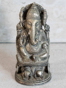 Silver Colour Ganesh on Mouse Chariot Statue 