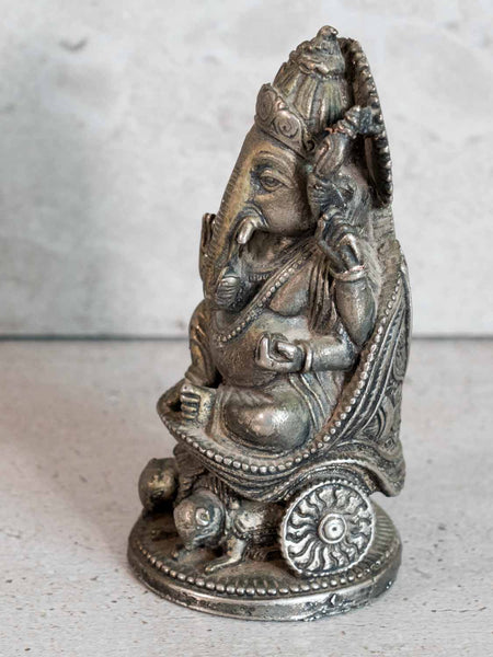 Silver Colour Ganesh on Mouse Chariot Statue 