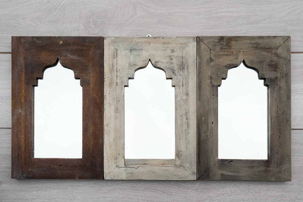 Triple Arched Distressed Wooden Mirror